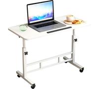 Creperture Escritorios con Ruedas, 65-87 cm Altura Ajustable Mesa Alta Móvil, Mesa para Cama, 60 x 40cm Mesa Plegable para Ordenador Portátil, 180° Tablero de Mesa Giratoria para Oficina, Salón,Blanca