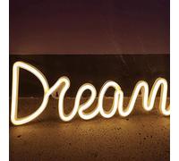 Creperture Letrero de neón Dream 39x13,5 cm, luces LED de pared con luz de neón, alimentación USB, decoración para dormitorio, hogar, bar, tienda, boda, fiesta, blanco cálido