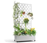 Creperture Macetero con protección visual, bancal alto de metal con enrejado, jardinera con agujeros de drenaje y ruedas bloqueables, jardineras para jardín, terraza, balcón, 45 x 119 x 183 cm, blanco