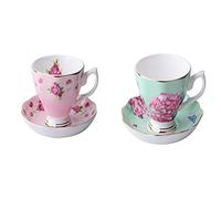 Crepundia Taza y Plato para Café, 180ML, Fine Bone China Taza y platillo la cuchara, diseño de moda divertido, café espresso Copa(B and E)