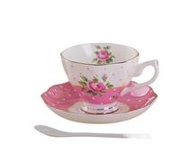 Crepundia Taza y Plato para Café, 180ML, Fine Bone China Taza y platillo la cuchara, diseño de moda divertido, café espresso Copa(A)