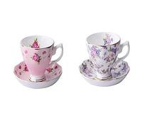 Crepundia Taza y Plato para Café, 180ML, Fine Bone China Taza y platillo la cuchara, diseño de moda divertido, café espresso Copa(B and C)