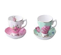 Crepundia Taza y Plato para Café, 180ML, Fine Bone China Taza y platillo la cuchara, diseño de moda divertido, café espresso Copa(A and E)