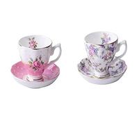 Crepundia Taza y Plato para Café, 180ML, Fine Bone China Taza y platillo la cuchara, diseño de moda divertido, café espresso Copa(A and C)