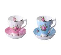 Crepundia Taza y Plato para Café, 180ML, Fine Bone China Taza y platillo la cuchara, diseño de moda divertido, café espresso Copa(A and G)