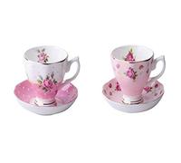 Crepundia Taza y Plato para Café, 180ML, Fine Bone China Taza y platillo la cuchara, diseño de moda divertido, café espresso Copa(A and B)