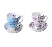 Crepundia Taza y Plato para Café, 180ML, Fine Bone China Taza y platillo la cuchara, diseño de moda divertido, café espresso Copa(C and D)