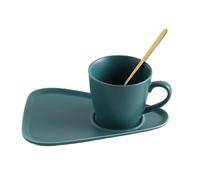 Crepundia Taza y Plato para Café, Oficina de cerámica Taza y platillo leche Conjunto té tazas del cumpleaños Parejas Amigos regalos taza con cuchara caja regalo(Green)