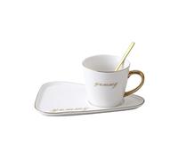 Crepundia Taza y Plato para Café, Oficina de cerámica Taza y platillo leche Conjunto té tazas del cumpleaños Parejas Amigos regalos taza con cuchara caja regalo(White golden handle)