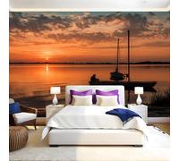 CrepúSculo Papel Pintado para Pared Barco de madera en Sunset Beach 400 x 280 cm Fotográfico Mural de Pared no Tejido Moderno Decor de Paredes Salón Dormitorio Pasillo Comedor