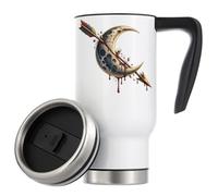 Crescent Moon Pierced by Arrow - Taza de café térmica de viaje aislada al vacío, 480 ml, color blanco