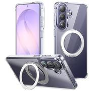 Cresee Funda diseñada para Samsung Galaxy S26 Plus, soporte de anillo magnético de 360° compatible con Magsafe, parte trasera dura transparente + parachoques de TPU a prueba de golpes para Galaxy S26+