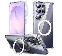 Cresee Funda diseñada para Samsung Galaxy S26 Ultra, soporte de anillo magnético de 360° compatible con Magsafe, parte trasera dura transparente + parachoques de TPU a prueba de golpes para Galaxy S26