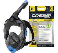 CRESSI Bali Full Face Mask Black/Blue L/XL - Máscara Integral Unisex para Snorkeling, Lente Ultra Transparente Antivaho, 100% Silicona, Tubo Seco con Válvula, Apoyo Action CAM, Negro/Azul, L/XL