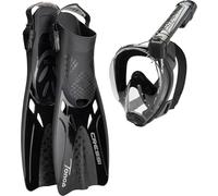 CRESSI Baron + Tonga Black S/M Combo Set Máscara Integral + Aletas Ajustable, Unisex-Adult, Negro/Negro