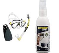 Cressi Big Eyes Evolution & Kappa Ultra Dry Schnorchel - Pack de Snorkel (Tubo y Gafas), Color Amarillo + Premium Anti Fog - Antivaho Spray para Máscara de Buceo/Gafas de Natación, 60 ml