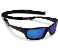 Cressi Bill Sunglasses W/Lace - Gafas de Sol Unisex con Cordón Flotante, Negro/Lentes Espejadas Azul, Talla única