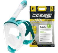 CRESSI Desde 1946 - Java Full Face Mask - Máscara Integral Compact Fit para Snorkeling, Lente Ultra Clara Antivaho, 100% Silicona, Tubo Seco con Válvulas de Seguridad, Clara/Aguamarina, L/XL