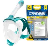CRESSI Java Junior Full Face Mask Clear/Aquamarine XS-Máscara Integral para Snorkeling Junior, Lente Ultra Clara Antivaho, 100% Silicona, Tubo Seco Válvulas de Seguridad, Transparente/Aguamarina, XS