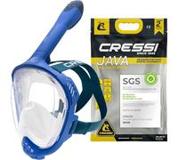 CRESSI Desde 1946 - Java Full Face Mask - Máscara Integral Compact Fit para Snorkeling, Lente Ultra Clara Antivaho, 100% Silicona, Tubo Seco con Válvulas de Seguridad, Azul/Navy Azul, S/M