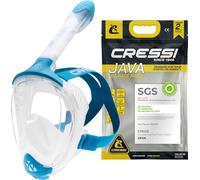 CRESSI Java Full Face Mask Clear/Blue S/M - Máscara Integral para Snorkeling, Lente Ultra Clara Antivaho, 100% Silicona, Tubo Seco con Válvulas de Seguridad, Clara/Azul, S/M