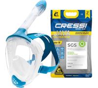 CRESSI Java Junior Full Face Mask Clear/Blue XS-Máscara Integral para Snorkeling Junior, Lente Ultra Clara Antivaho, 100% Silicona, Tubo Seco Válvulas de Seguridad, Transparente/Azul, XS