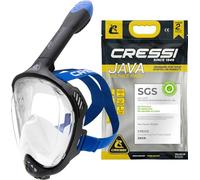 CRESSI Java Full Face Mask Black/Blue L/XL - Máscara Integral para Snorkeling, Lente Ultra Clara Antivaho, 100% Silicona, Tubo Seco con Válvulas de Seguridad, Negro/Azul, L/XL