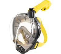 Cressi desde 1946 - Komodo Full Face Máscara Integral Seca para Snorkel Visión de 180° - CO2 Seguro - Silicona 100% Antivaho - Tubo Lateral - Correas Elásticas Ajustables - Negro/Amarillo - M/L