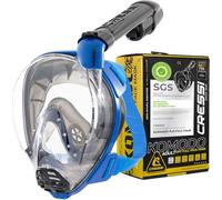 CRESSI Desde 1946 - Komodo Full Face Máscara Integral Seca para Snorkel Visión de 180° - CO2 Seguro - Silicona 100% Antivaho - Tubo Lateral - Correas Elásticas Ajustables - Azul/Negro - M/L