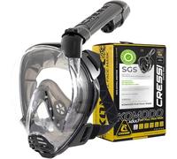 Cressi desde 1946 - Komodo Full Face Máscara Integral Seca para Snorkel Visión de 180° - CO2 Seguro - Silicona 100% Antivaho - Tubo Lateral - Correas Elásticas Ajustables - Negro/Negro - M/L