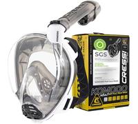 Cressi desde 1946 - Komodo Full Face Máscara Integral Seca para Snorkel Visión de 180° - CO2 Seguro - Silicona 100% Antivaho - Tubo Lateral - Correas Elásticas Ajustables - Blanco/Negro - M/L