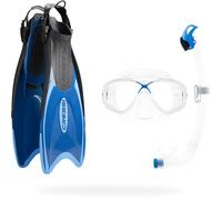 Cressi desde 1946 - Palau Marea Dry Bag - Conjunto de Snorkeling Compuesto por Aletas Palau Máscara Marea Tubo Seal Dry - Azul/Azul Claro - L/XL_EU 44/47
