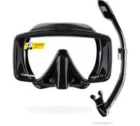 CRESSI Desde 1946 - SF1 & Dry Combo - Set de Máscara Cuadrada sin Marco con Lente Templada + Tubo Dry Ideal para Buceo Apnea y Snorkeling, Negro/Negro, Talla Única Unisex