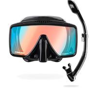 CRESSI Desde 1946 - SF1 & Dry Combo - Set de Máscara Cuadrada sin Marco con Lente Templada + Tubo Dry Ideal para Buceo Apnea y Snorkeling, Negro/Vidrio 380 UV Azul Naranja, Talla Única Unisex
