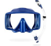 CRESSI Desde 1946 - SF1 & Dry Combo - Set de Máscara Cuadrada sin Marco con Lente Templada + Tubo Dry Ideal para Buceo Apnea y Snorkeling, Azul Metalizado/Azul Metalizado, Talla Única Unisex