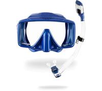 Cressi desde 1946 - SF1 & Dry Combo - Set de Máscara Cuadrada sin Marco con Lente Templada + Tubo Dry Ideal para Buceo Apnea y Snorkeling, Azul Metalizado/Azul Metalizado, Talla Única Unisex
