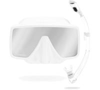 Cressi desde 1946 - SF1 & Dry Combo - Set Máscara Cuadrada sin Marco con Lente Templada + Tubo Dry ipara Buceo Apnea y Snorkeling - Blanco/Blanco_Lentes Spectra Espejadas Plata - Talla Única Unisex