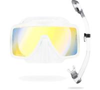 Cressi desde 1946 - SF1 & Dry Combo - Set Máscara Cuadrada sin Marco con Lente Templada + Tubo Dry para Buceo Apnea y Snorkeling - Transparente/Plata_Lentes 380 UV Amarillo/Azul - Talla Única Unisex