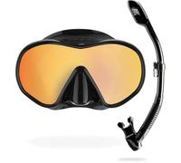 CRESSI F-Dual+Supernova Dry Set Conjunto de Snorkeling-Negro 380 UV Azul/Naranja