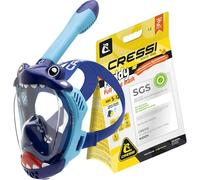 Cressi Kiddy Kids Full Face Mask Azure/Blue/Blue White - Máscara Integral - CO2 Seguro - Diseñada Especialmente para Niños, Antivaho, Válvula de Descarga y Tubo Seco, Azul Claro/Azul/Azul
