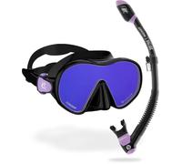 CRESSI HiroQuest Limited Edition Mask & Snorkel Set Máscara + Tubo Dry, Unisex-Adult, Negro/Lilla Lente 380 Azul/Naranja, Talla Única