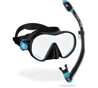CRESSI Limited Edition HiroQuest Adult Mask & Snorkel Set Made by x Steve Aoki_Set de Snorkel Máscara F-Dual + Tubo Supernova Dry, Negro/Turquesa, Lente Spectra, Talla Única, Unisex