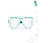 CRESSI Mini Peg & Mini Island Aqua Green/White - Set Combinado de Snorkel Niños 2/5 Anos con Máscara Mini Peg y Tubo Mini Island, Verde Agua/Blanco, Talla Única