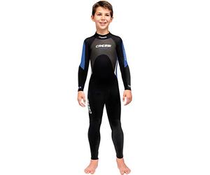 CRESSI Morea Jr Monopiece Wetsuit 3mm Traje de Buceo Neopreno, Unisex-Youth, Negro/Azul/Gris