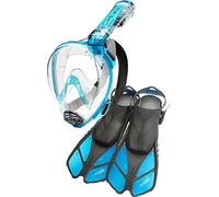 Cressi Net Set Conjunto Máscara Integral + Aletas, Unisex-Adult, Transparente/Aquamarine, Duke S/M-Bonete S/M