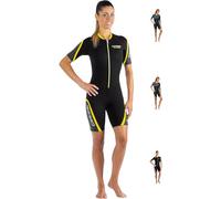 Cressi Playa Lady Shorty Wetsuit 2.5 mm - Traje Monoshort sin Capucha en Neopreno 2.5mm Biforrado, Mujer, Negro/Amarillo, 2XL