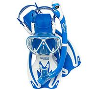 Cressi Rocks Pro Dry Set Gafas, Snorkel y Aletas Niños, Unisex-Youth, Azul/Blanco, L/XL-34/38