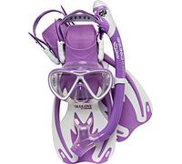 Cressi Rocks Pro Dry Set Gafas, Snorkel y Aletas Niños, Unisex-Youth, Lilla/Blanco, S/M-32/34