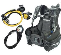 Cressi - set de principiantes para buceo - Chaleco hidrostático (BCD) + regulador de 1ª etapa AC2 + 2ª etapa compacto + boquilla de emergencia octopus compacta + instrumento medidor de la presión, DIN, Unisex, color negro, tamaño XS