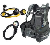 Cressi - set de principiantes para buceo - Chaleco hidrostático (BCD) + regulador de 1ª etapa AC2 + 2ª etapa compacto + boquilla de emergencia octopus compacta + instrumento medidor de la presión, INT, Unisex, color negro, tamaño mediano